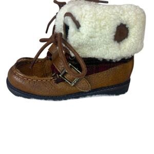 Ralph Lauren Polo Leather Plaid Lace Up Thick Tread Sherpa Boots kids SZ 10